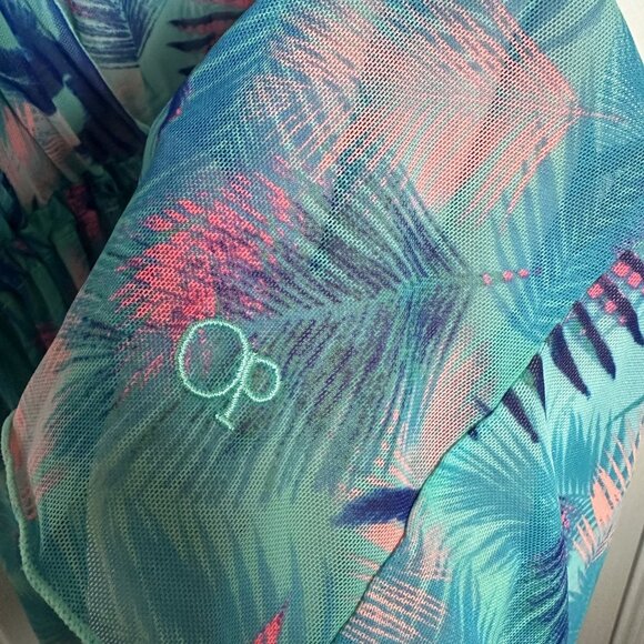 OP Swimsuit Coverup Drawstring Waist Tropical Teal and Pink Design in Size Large - Picture 4 of 7